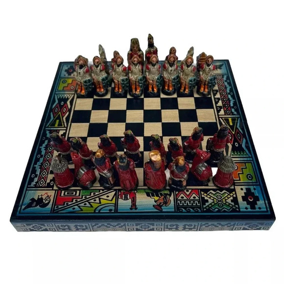 NEW Handcrafted by Artisans in Peru Inca Vs Conquistador Chess Set - Picture 1 of 12